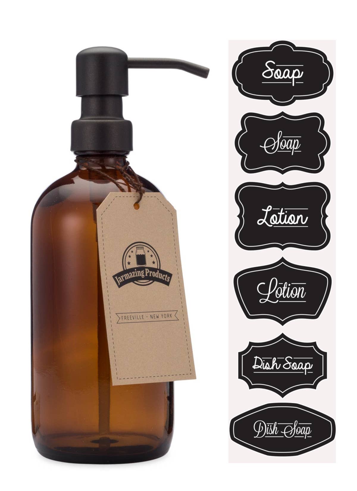 Amber Glass 16oz Bottle Soap & Lotion Dispenser - Jarmazing