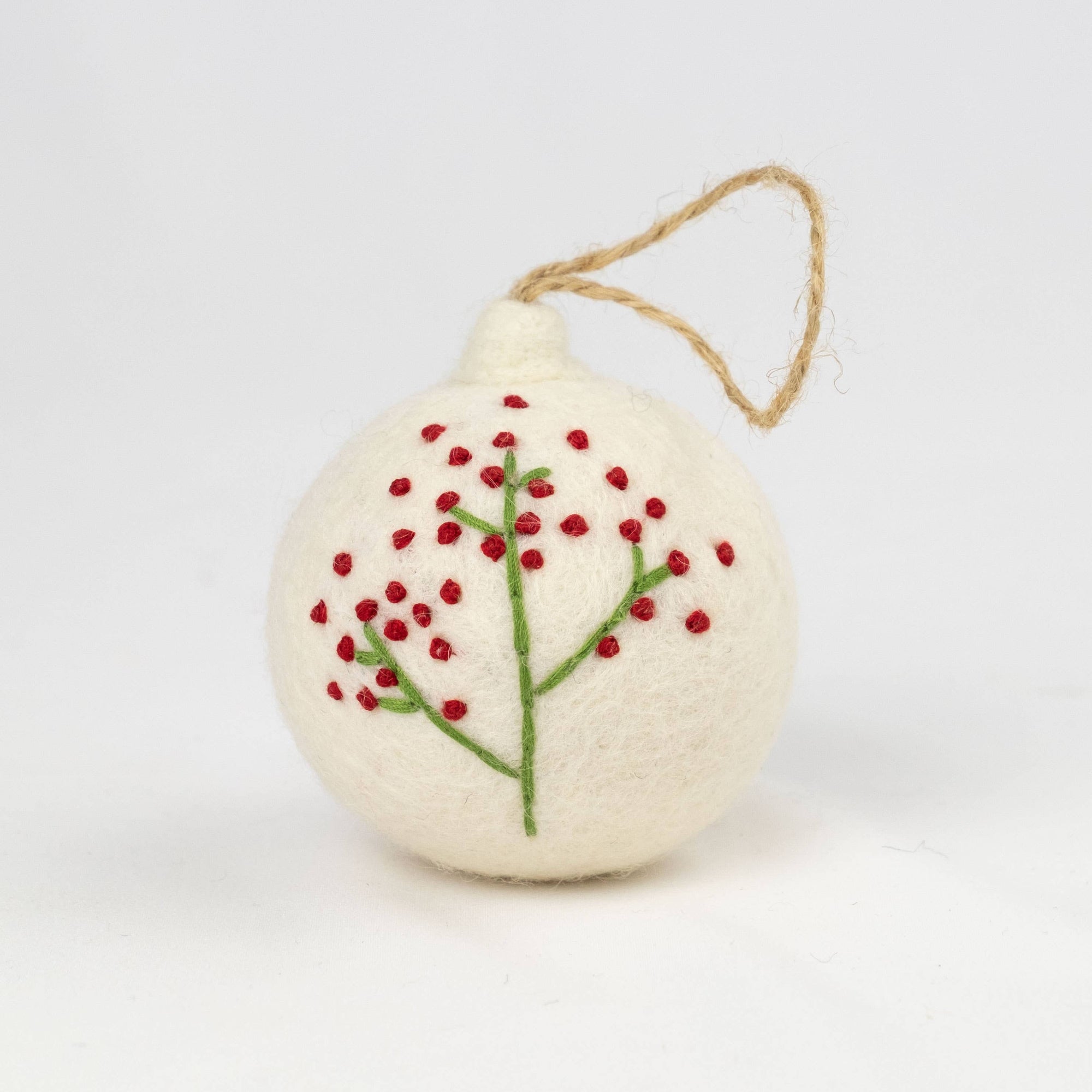 Felt Ball Hand Embroidered White / Red Assorted