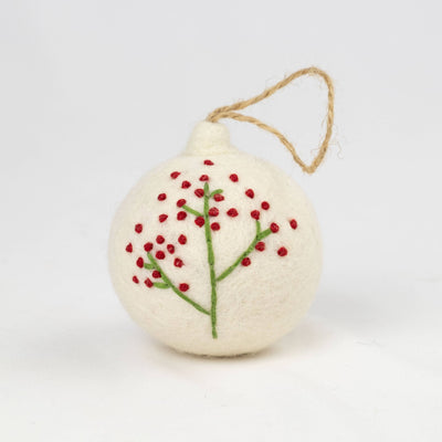 Felt Ball Hand Embroidered White / Red Assorted