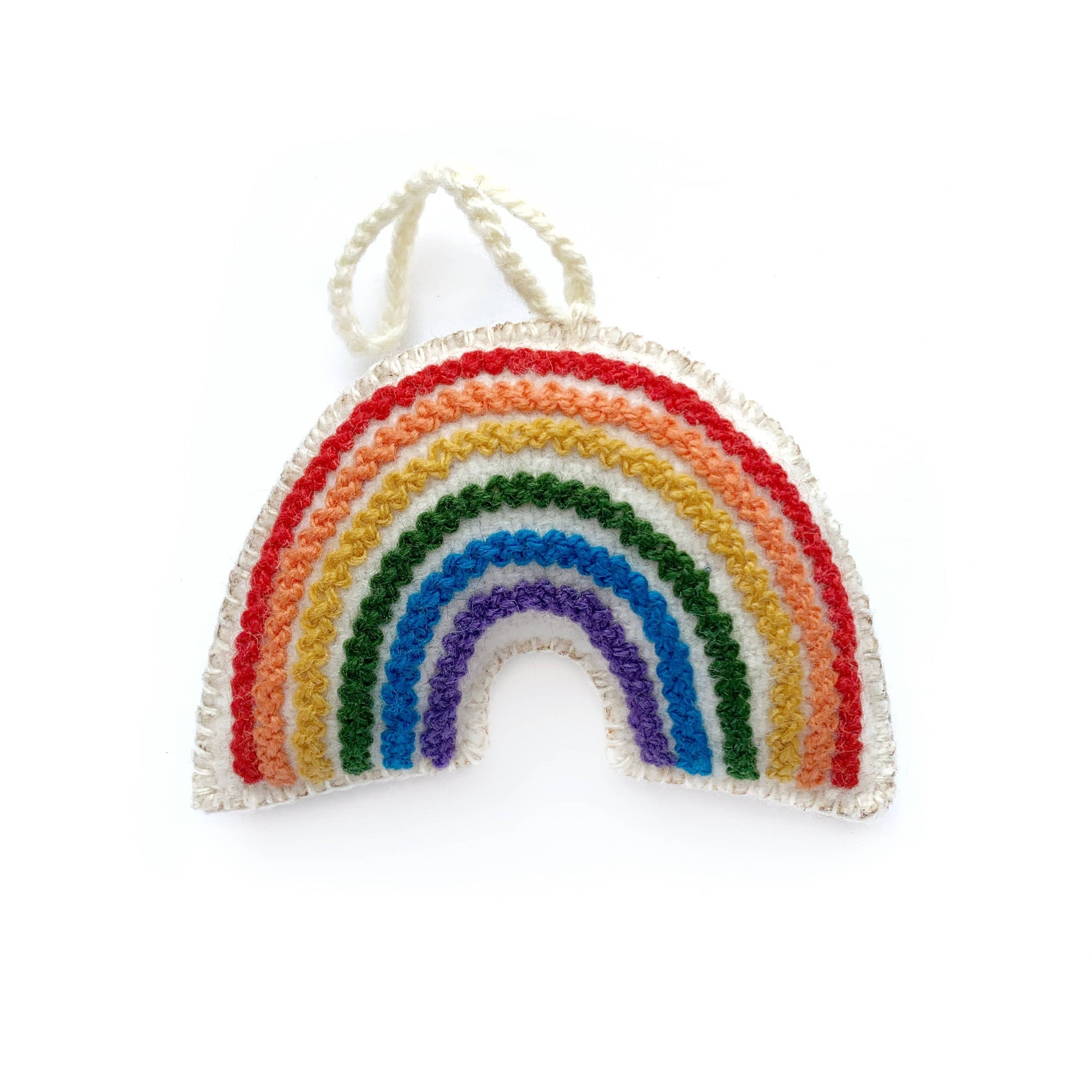 Rainbow embroidered wool Christmas ornament