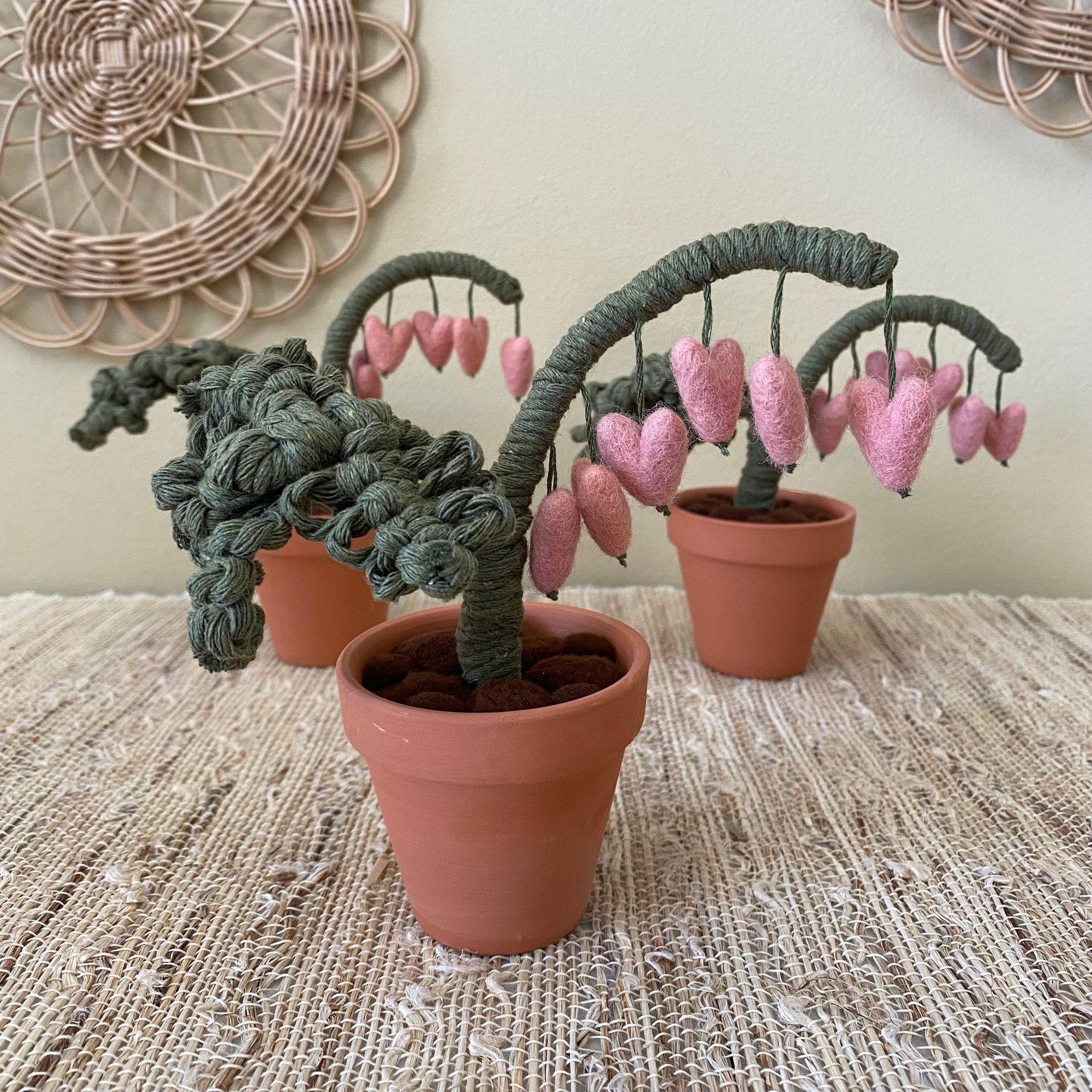 Macrame and Felted Bleeding Heart Forever Plant