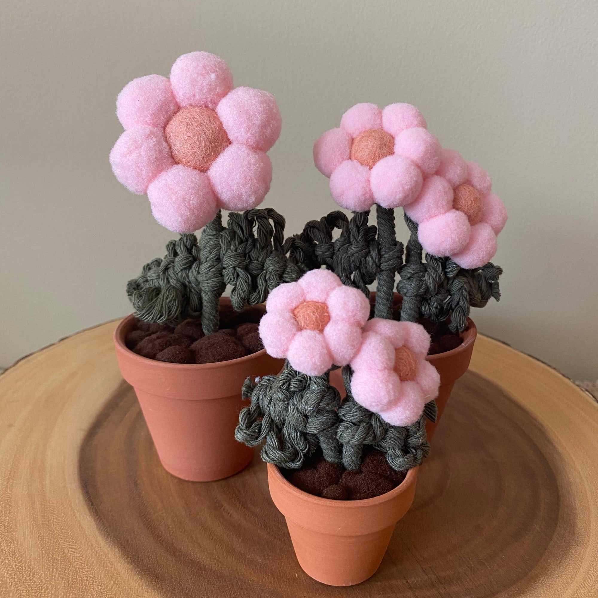 Double Flower Pompom, Felt & Macrame Forever Fibre Flower