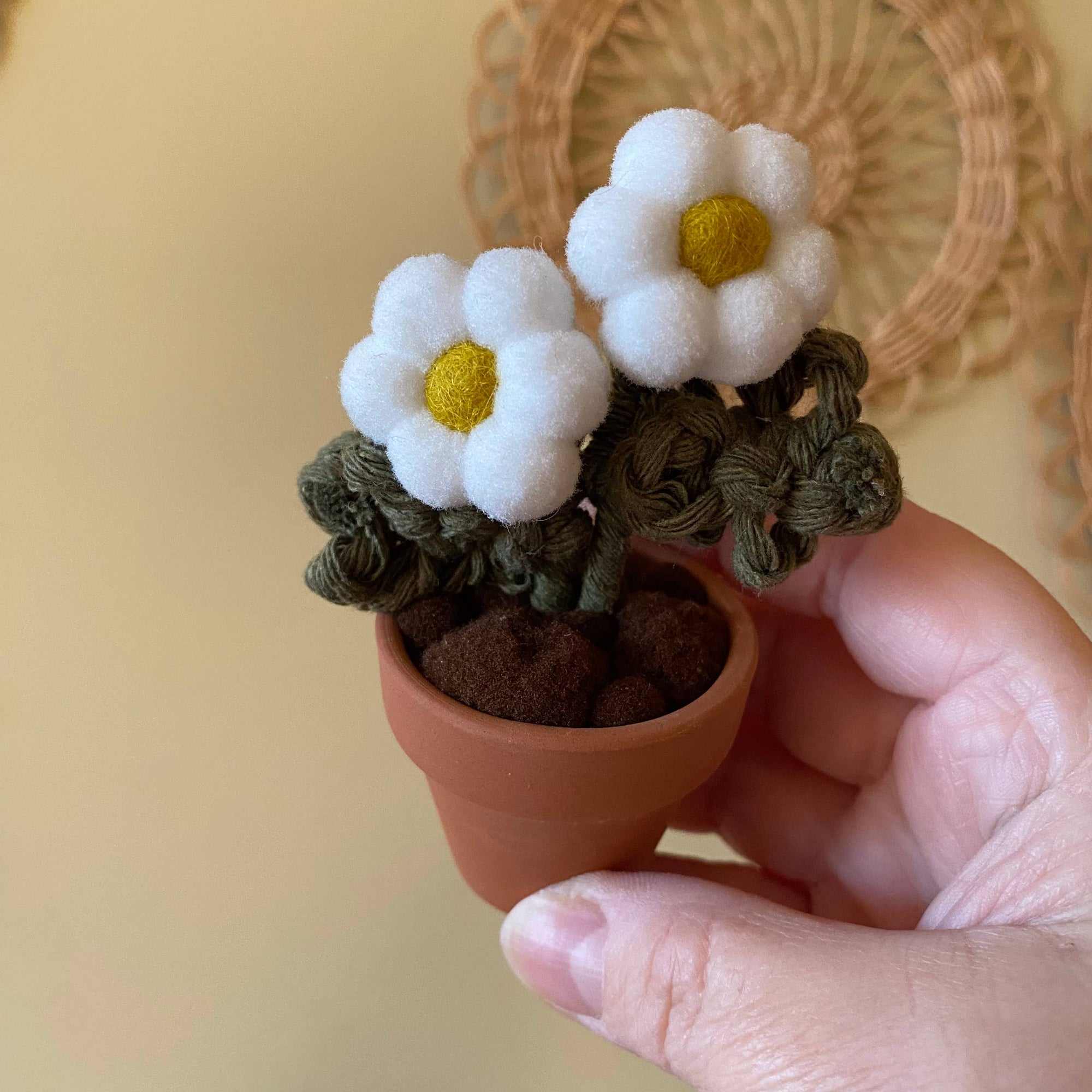 Double Flower Pompom, Felt & Macrame Forever Fibre Flower