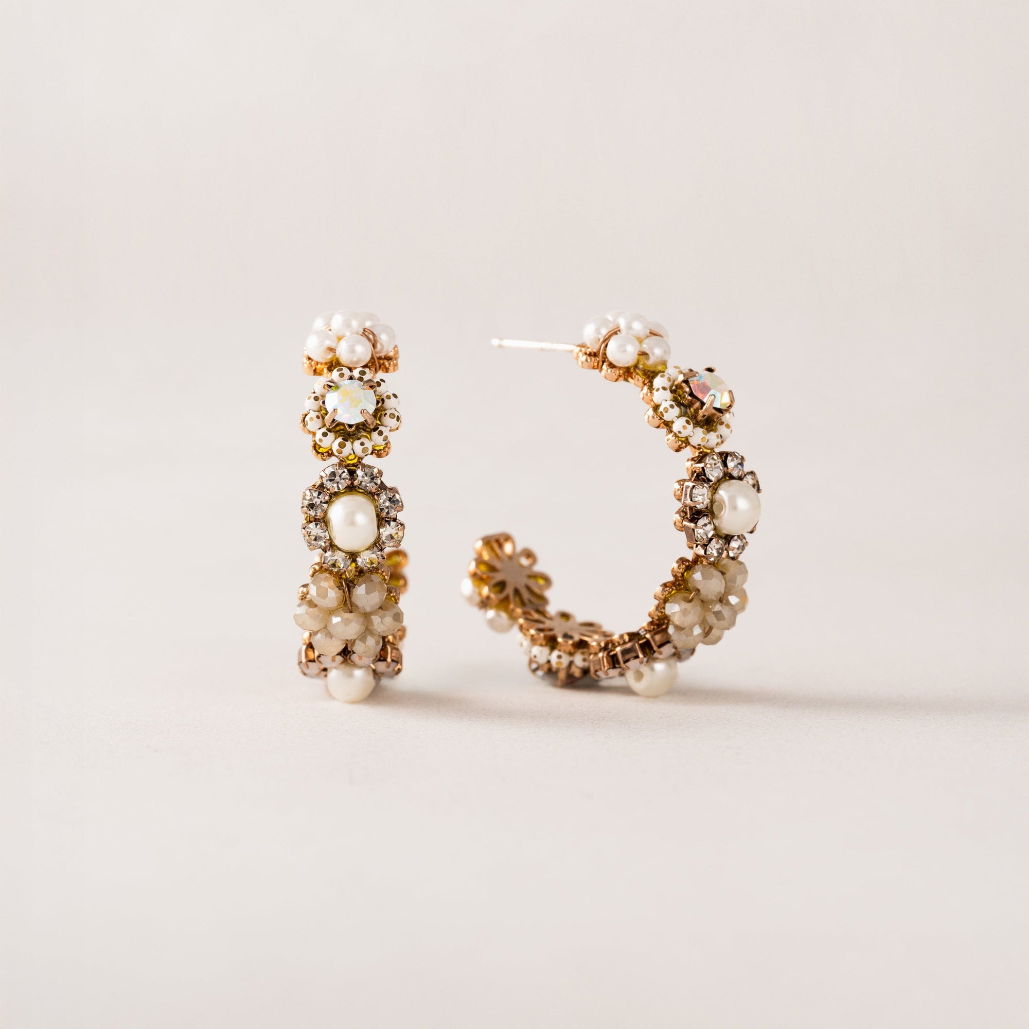 Bloom crystal hoop earrings in white by Lover's Tempo