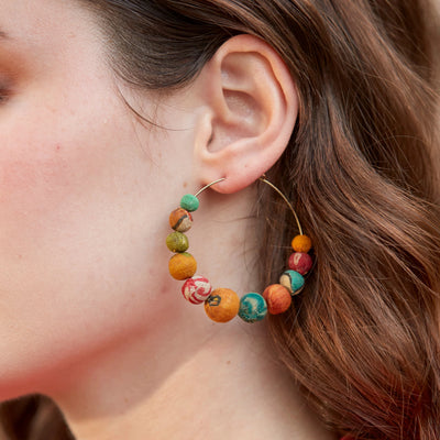 Kantha Graduated Hoops Earrings - World Finds