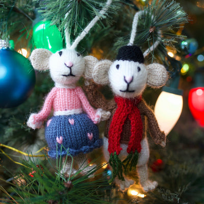 Mr. and Mrs. Mouse knit wool Christmas ornaments