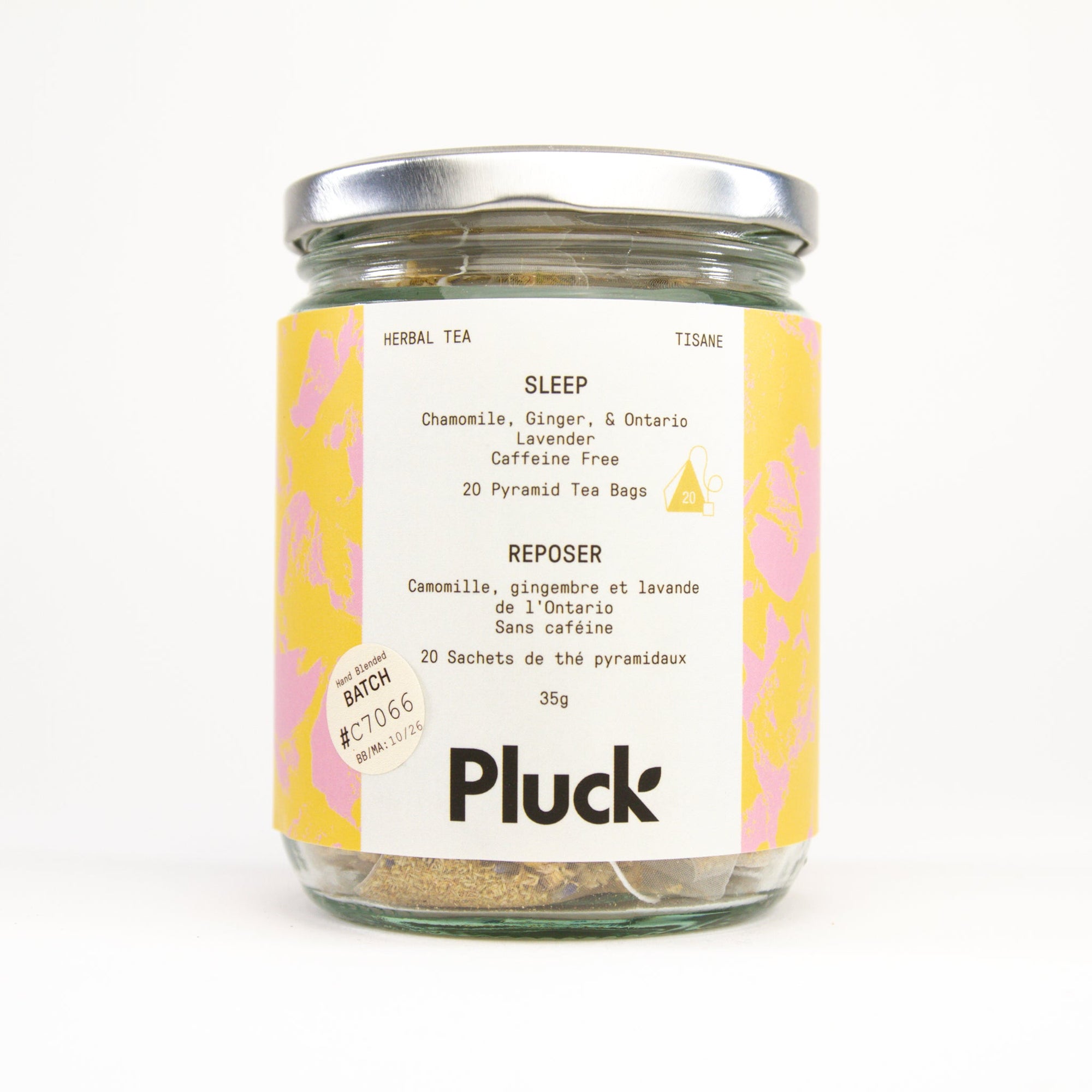 Pluck Tea Sleep herbal tea, jar of 20 tea bags