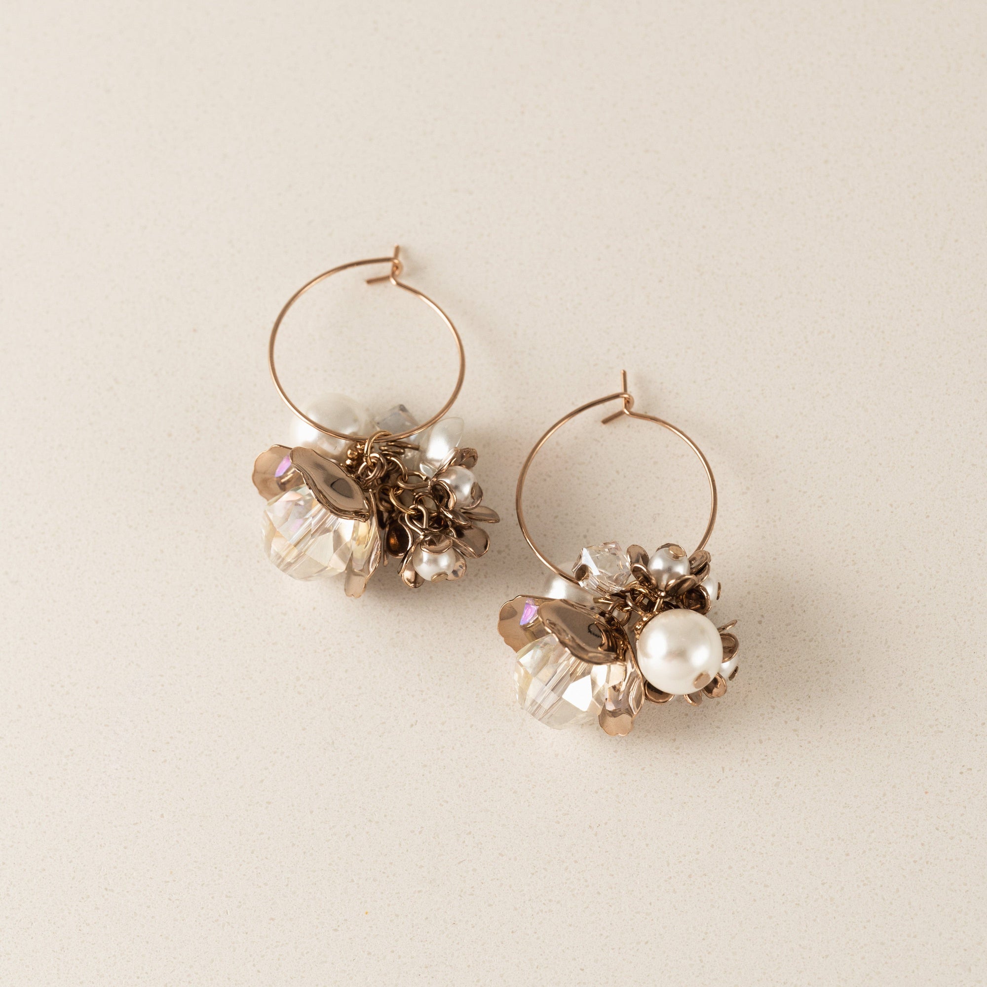 Trinket cluster hoop earrings by Lover's Tempo, close-up