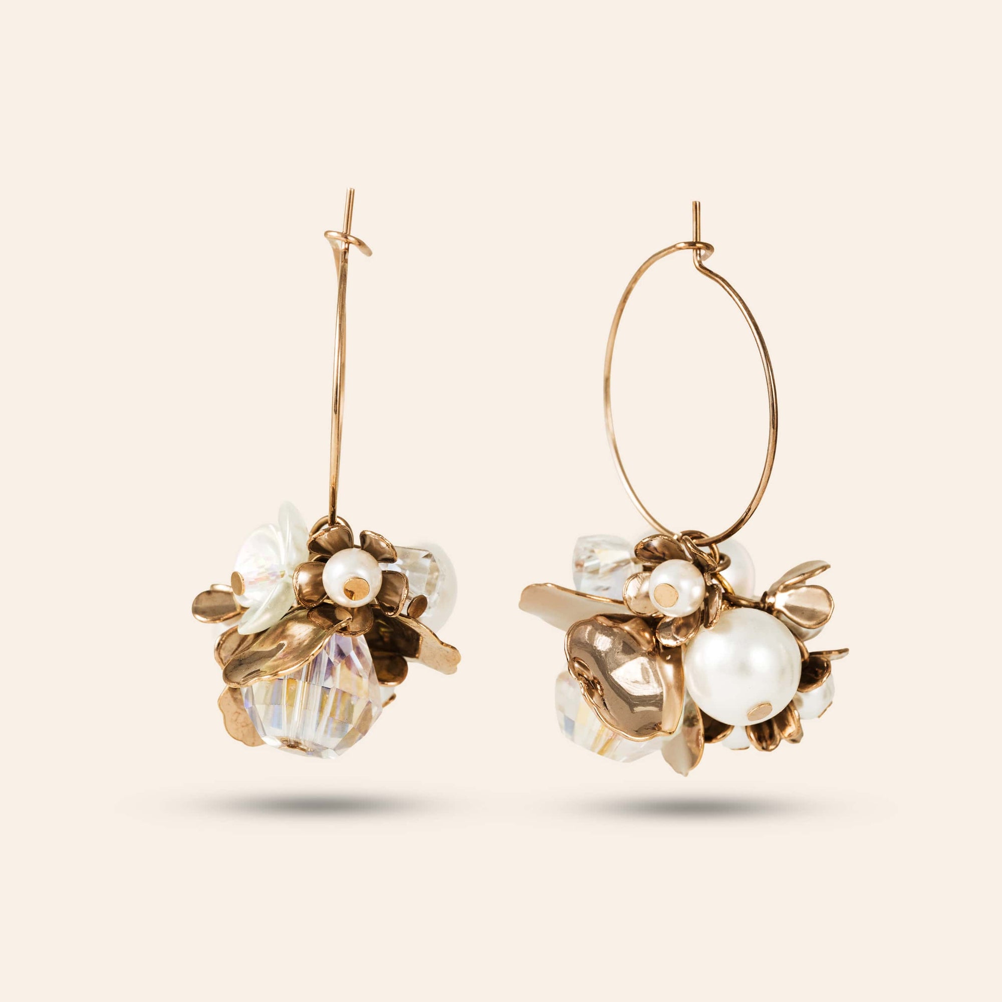 Trinket cluster hoop earrings in white by Lover's Tempo