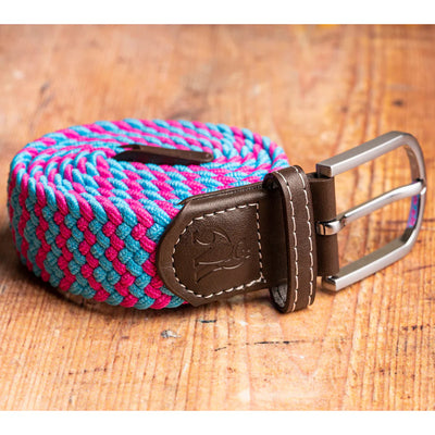 Water Bottle Upcycled Woven Belt - Blue/Pink Zigzag