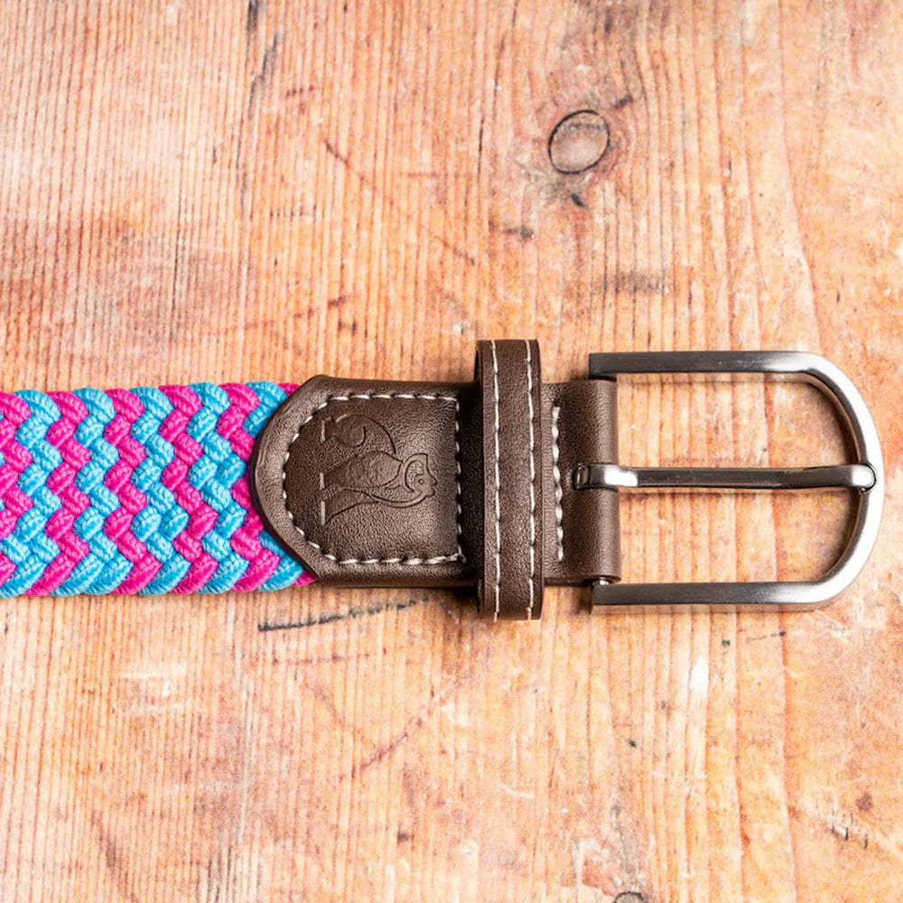 Water Bottle Upcycled Woven Belt - Blue/Pink Zigzag