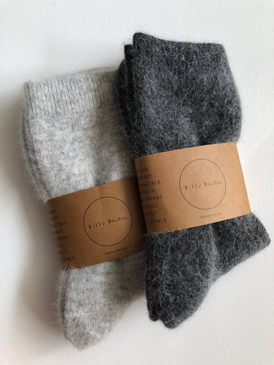 FLUFFY ANGORA SOCKS - NEUTRAL