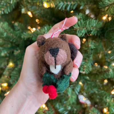 Beaver Tufted Wool Christmas Ornament