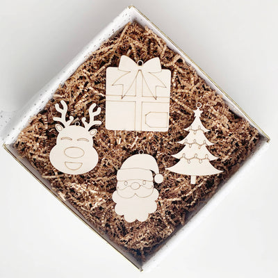 Kids Christmas DIY paintable Ornament Kit: Santa, Reindeer, Gift