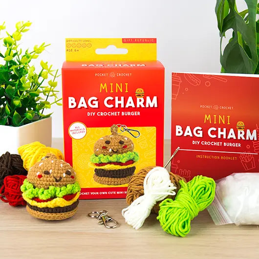 Burger crochet bag charm