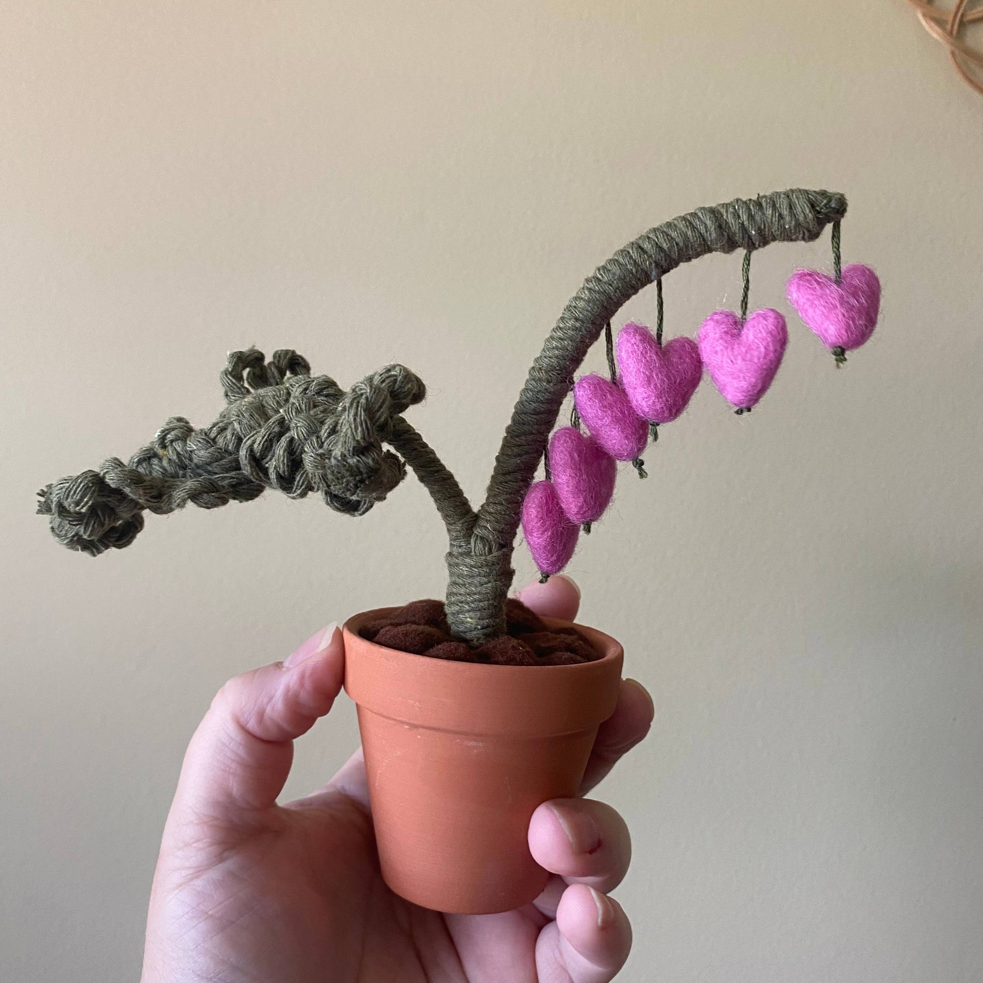 Macrame and Felted Bleeding Heart Forever Plant