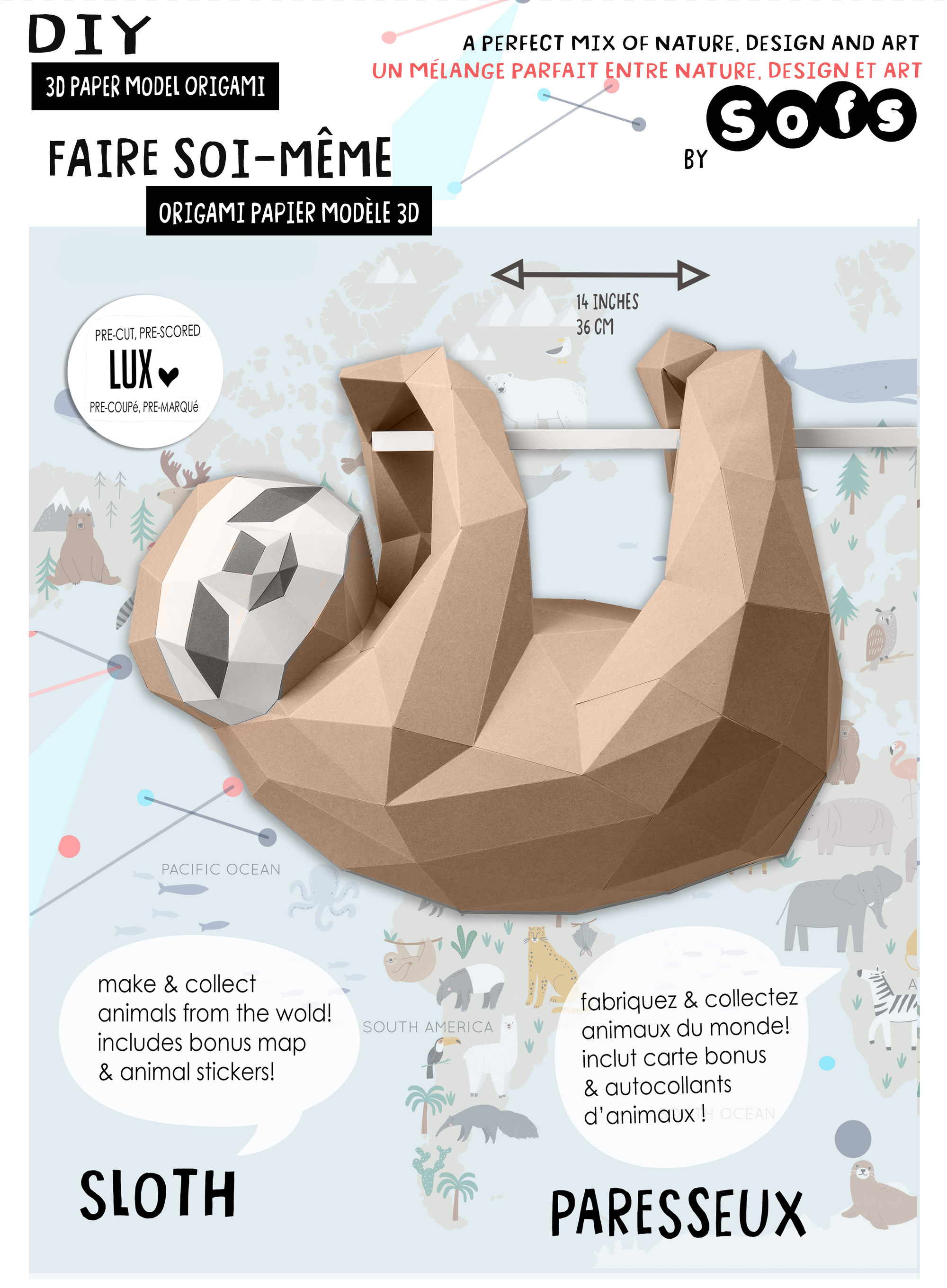 DIY Sloth 3D paper origami model Kit