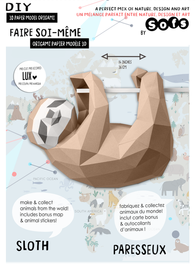 DIY Sloth 3D paper origami model Kit