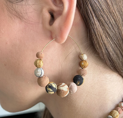 Kantha Desertscape Graduated Hoops Earrings - World Finds