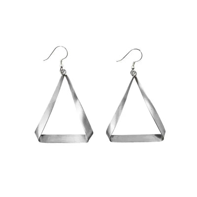 Folded Triangle Hoops Silver