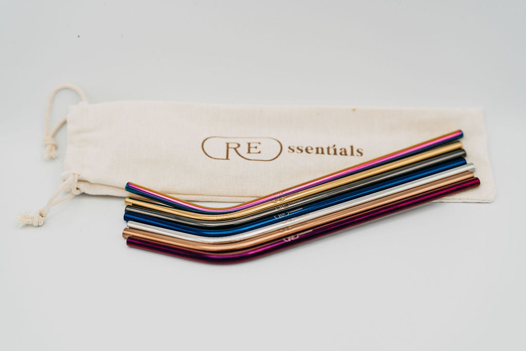 stainless steel reusable straw bent variety pack with straw and cleaner